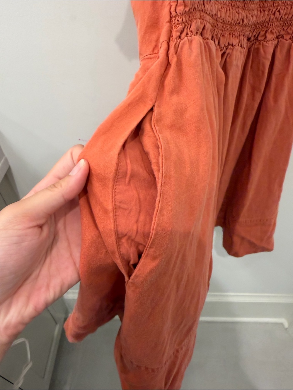 Anthropologie Off The Shoulder Linen Mini Dress in Canyon Pink/Orange - Picture 11 of 11
